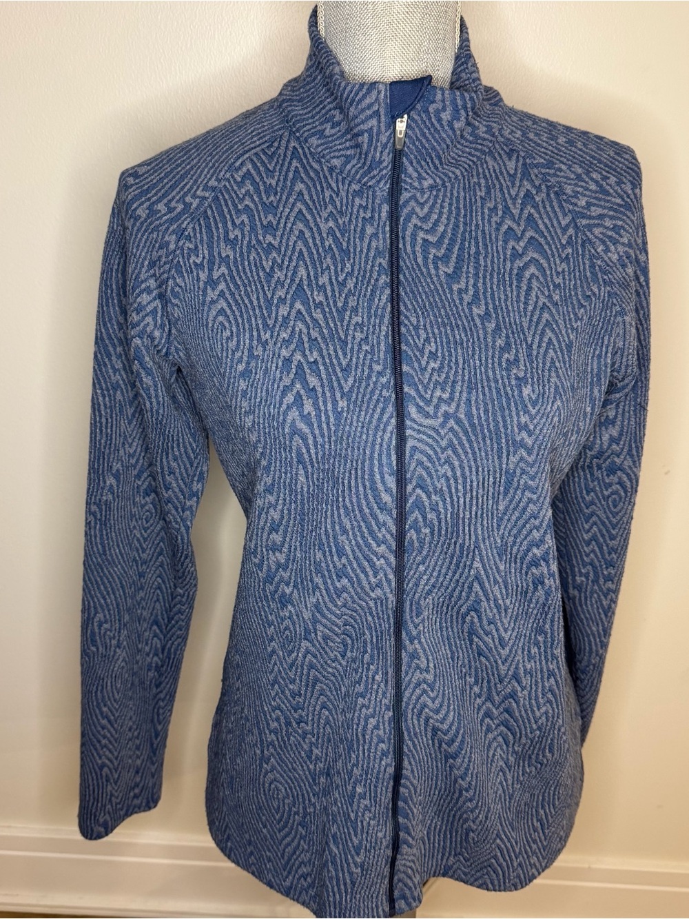 Lucy Blue Patterned Zip-Front Blazer Jacket, M
